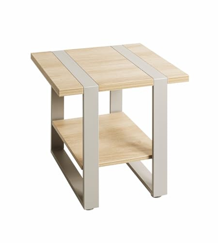HAKU side table, oak, grey, metal, chipboard. Dimensions: W 45 x H 45 x D 45 cm. Style: Modern