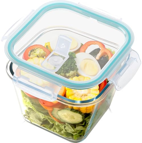 NUTRIUPS 2.0L Large Glass Food Storage Containers,17.5×13cm Deep Square cream cracker storage container, Airtight Food Storage Container