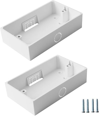Xiciki 2Pcs Double Socket Back Box, Surface Mount Back Box Pattress, Wall Socket Box, 147 * 86 * 35mm Durable Electrical & Network Faceplate Mounting Solution with 4Pcs Screws