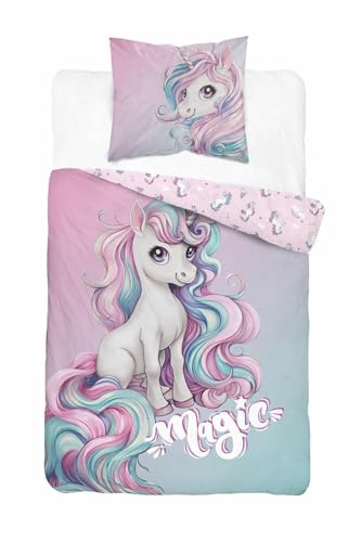 Silky Snooze Magic Unicorn Single 100% Cotton Kids Duvet Set 140x200cm | Reversible Design, Includes 1 Pillowcase, Zip Closure, Soft Touch, Breathable, Easy Care