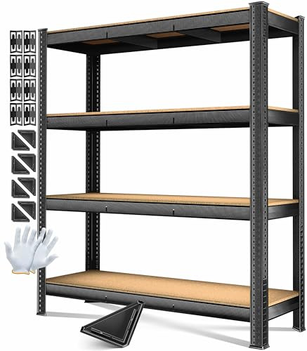 MASKO Étagère de rangement pour charges lourdes - 160 x 160 x 60 cm - Charge maximale : 1200 kg - 4 étagères réglables - Panneaux MDF en métal - Étagère enfichable - Étagère d'atelier - Structure en