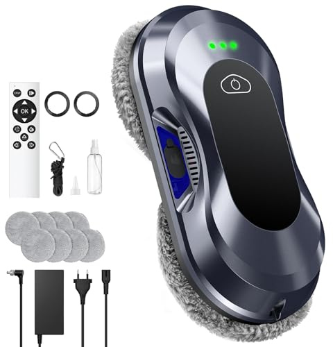 Robofun Fensterputzroboter 2025 Neuheit, 6000Pa, Doppeldüsen-Sprühfunktion, <65dB, Sicherheitssystem, Intelligente Navigation, 10 Reinigungstücher, Für Fenster/Fliesen zu Hause