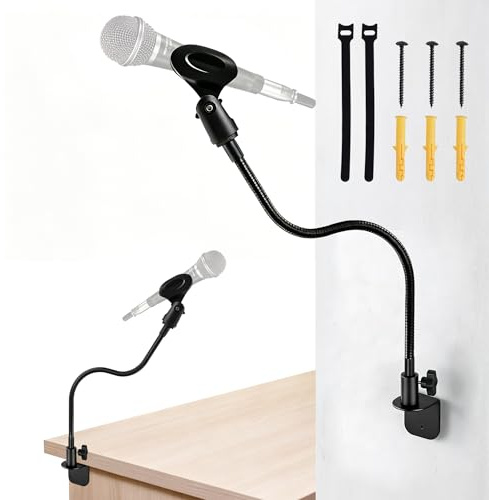 Wall Mounted Microphone Arm with Flexible Gooseneck - Heavy-Duty Adjustable Mic Holder for Podcast, Studio, Streaming, Podium & Desk Installation