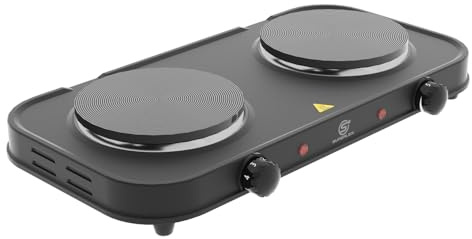 SUPERLEX Doppelkochplatte Elektrisch 2000W mit 2 Kochfeldern Thermostat Überhitzungsschutz Gusseisenplatten Geeignet für alle Kochgeschirrarten Camping Haushalt