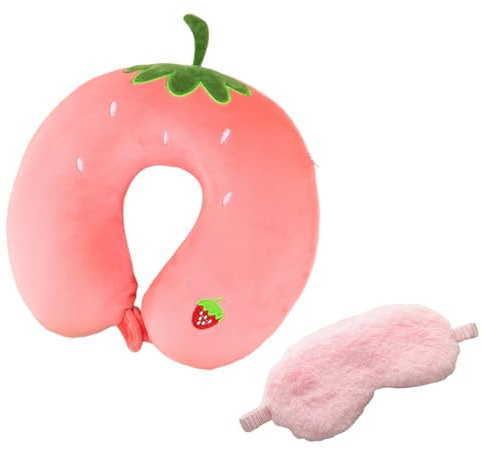 Reisekissen Kinder, Nackenkissen Kinder, Pink Children's Travel Pillow with Sleeping Eye Mask - Cartoon U-shaped Memory Foam Neck Pillow for Boys Girls Teenagers - Cars Trains Planes Home Office