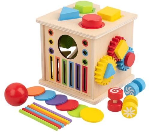 Generisch Holz Aktivitätswürfel - 8 In 1 Lernspielzeug Zur Entwicklungsförderung | Motorikwürfel Für Mädchen & 1-6 Jahre | Spielzeug Für Zuhause Schule Spielzimmer, Pädagogisches Geschenk