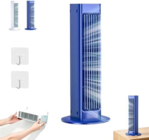 Qinux BreezaMax, enfriador de aire BreezeMax, silencioso y de bajo consumo con 3 velocidades, aire acondicionado portátil recargable con control remoto, enfriamiento rápido (Azul,Enchufe)