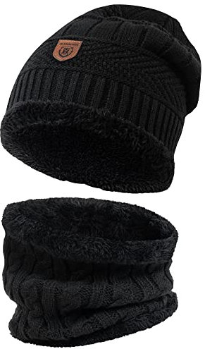 Indicode Unisex Siracusa Winter-Set Mütze & Schal | Strick Wintermütze Winterschal Black, One Size