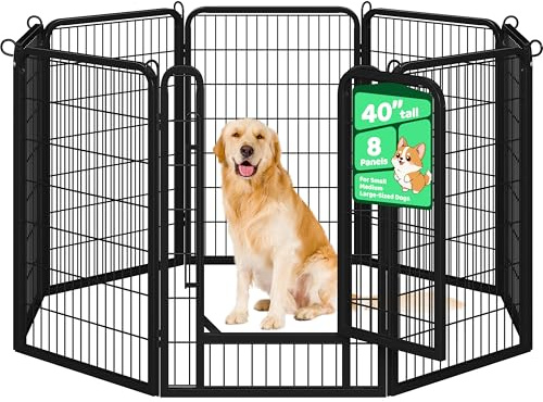 Yaheetech Dog Playpen, 40 Inch 8 Panels Heavy Duty Metal Pet Fence for Indoor Puppy Exercise Pen for RV Camping/Yard/Garden, Black