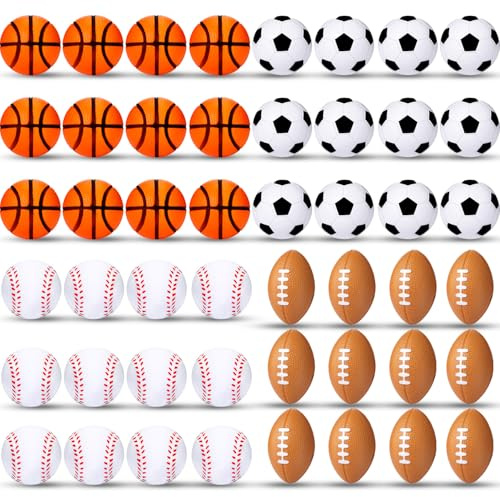 Blulu 48 Pack Small Sports Stress Balls for Kids Mini Footballs Baseball Soccer Basketball Sports Party Favor Gifts Small Foam Squeeze Anxious Toy for Classroom Reward Sport Party Supplies(1.6 Inch)