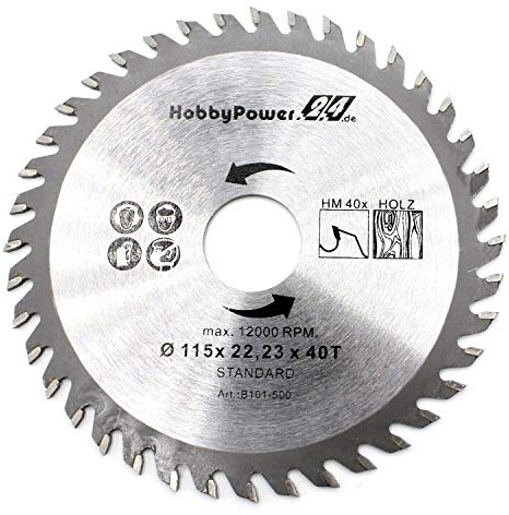 HM Sägeblatt Kreissägeblatt Ø 115mm x 22,23mm / 20mm / 40T Zähne für Holz Plastik