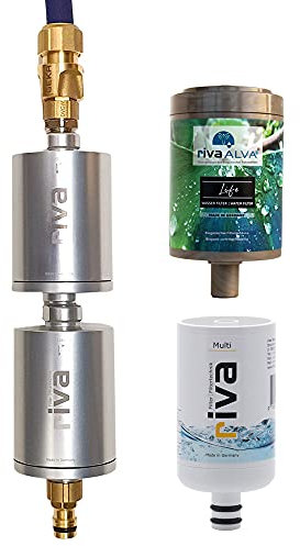 rivaALVA Explorer Overland, rivaALVA Life + riva MULTI + Anschluss-Set, Wasserfilter für Camping, Reisemobil, Van, Boot, silber