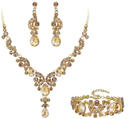 Ever Faith Wedding Vintage Floral Jewellery Set, Brown Gold-Tone