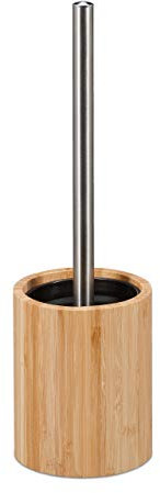 Relaxdays Silikon Toilettenbürste, antibakteriell, Klobürste mit Wechselbürstenkopf, Bambus Bürstenhalter, natur/silber, 1 Stück