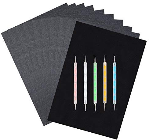 Blatt Kohlepapier 100Pcs A4 Carbon Transferpapier mit 5 Stück Prägestift Set Schwarz Durchschlagpapier für Holz, Papier, Leinwand