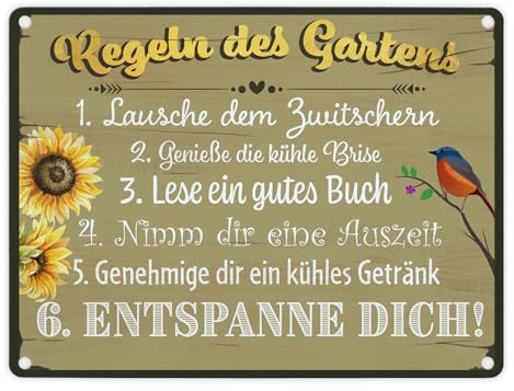Regeln des Gartens Metallschild im rustikalen Stil