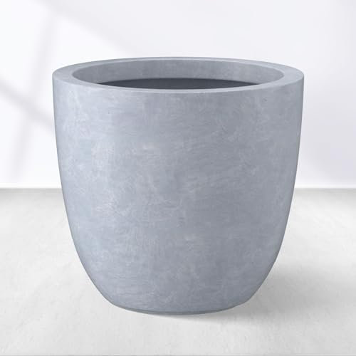 Kante Maceta redonda de hormigón de 14 pulgadas de diámetro, maceta grande para interiores y exteriores con agujero de drenaje y tapón de goma para el hogar, patio, jardín, color gris