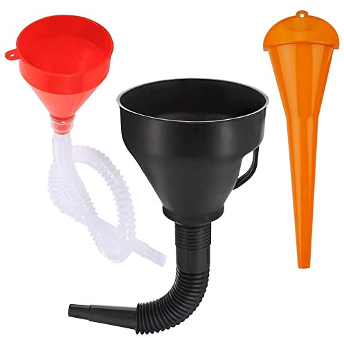 Set di imbuti in plastica, flessibili, ad angolo retto, universali, portatili, per motori a benzina, con beccucci rimovibili e bocca lunga, per moto, auto, macchine agricole (3 pezzi)