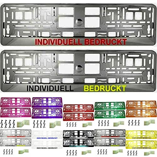 2 Stück Kennzeichenhalter mit Wunschtext Beschriftung Werbung Bedruckt. KOSTELOSE Lieferung (Graphit Chrom)