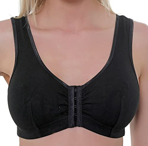 Gemm Womens Stretch Soft Cotton Lycra Non Wired Front Fastening Comfortable Bra Black, 48