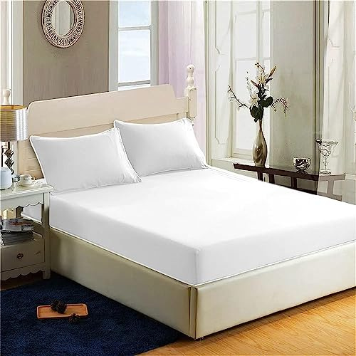 200 Thread Count 100% Egyptian Cotton Fitted Sheet - 16/40cm Extra Deep Fitted Bed Sheet - Luxury Ultra Soft Bottom Sheet - Deep Pocket Stretches Up to 16 (White, Single)