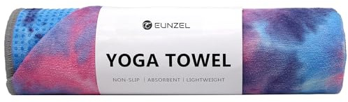 Eunzel Yoga Towel,Hot Yoga Mat Towel with Grip Dots Sweat Absorbent Non-Slip for Hot Yoga, Pilates and Workout 24 x72, Purple & Blue