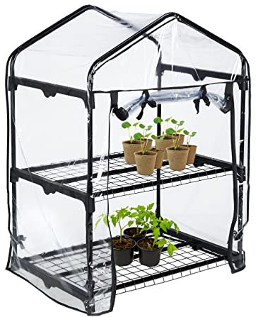 Relaxdays Serra per Il Balcone, in Acciaio e Telo in PVC, Giardinaggio, a 2 Piani, HLP 94 x 69 x 49 cm, Nero Trasparente
