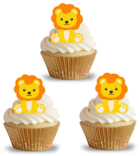 24 edible PRE CUT Jungle Lion style kids childrens party decorations Wafer Paper Cupcake Fairy Cake Toppers