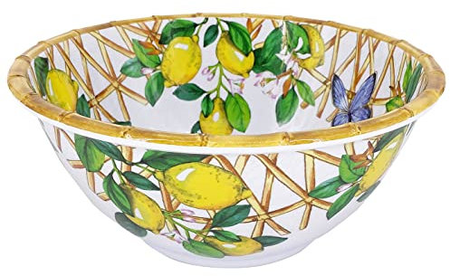 Les Jardins de la Comtesse - Insalatiera profonda in melamina - Capri - 3L / 25 cm - Limoni gialli - Servizio da tavola quasi indistruttibile MelARTmine