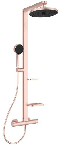 Ideal Standard Ceratherm Alu+ Exposed Shower System, Made from 84% Recycled Aluminum, Water-Saving showerhead with Adjustable Spray Modes and Scald Protection – Rosé (356x501x1113 mm)