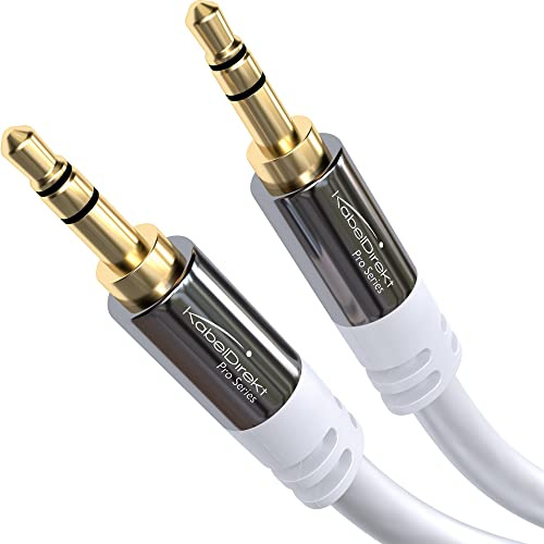 KabelDirekt – Aux-Audio-Klinkenkabel 3,5mm – 0,5m – Weiß | 3,5-mm-Stereo-Audiokabel für Kopfhörer, Handy, PC, Auto & HiFi – vergoldete Stecker, mehrlagig geschirmt