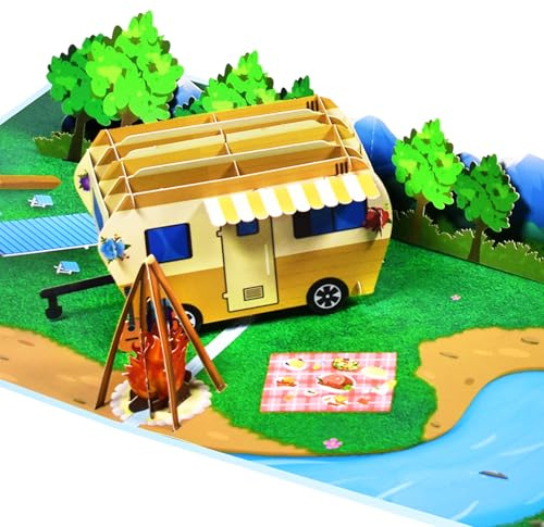 GREETING ART Pop Up Karte Camping,Geburtstagskarte mit Pop Up Wohnmobil | Karte Geburtstag als Reisegutschein | Gutschein Urlaub| Glückwunschkarte | Wochenendreise oder Camping Trip