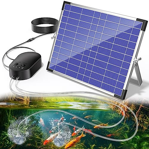 Biling 15 W Aeratore Laghetto Solare, Pompa ad Aria Solare Ossigenata con 4400mAh Batteria, Batteria Indicatore Carica, 4 Pietre Porose Tubo da 4 m, Aerazione di Laghetti da Giardino, Acquari, Pesca