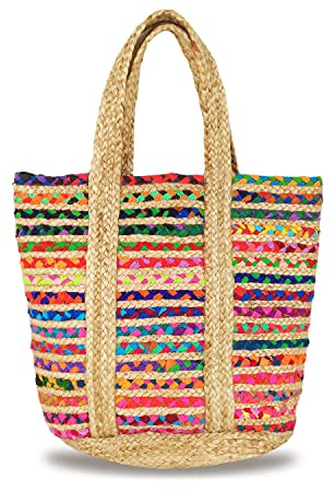 Banzaii Bolsa de verano para mujer, bolso bandolera colorido, bolso de hombro bohemio de paja para el mar, tejido a mano