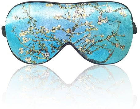 Van Gogh Sleep Eye Mask - Light Blockout Comfort Soft Silk Eye Mask for Women & Men - 1 Pair Ear Plugs - Travel Pouch (Almond Blossom Tree)
