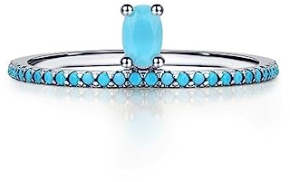 Bellitia Jewelry Anelli Fidanzamento Turchese in Argento Sterling 925, Anello Impilabile Promessa Banda Pietra Blu Donna Fedine per Donne Ragazze, Taglio Ovale