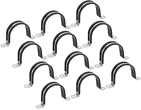 sourcing map 12Pcs 48mm Cable Clamp Rubber Pipe Strap Hose Clamp U Shape | Rubber Cushioned 304 Stainless Steel Metal Clamp Tube Holder for Tube Pipe Wire
