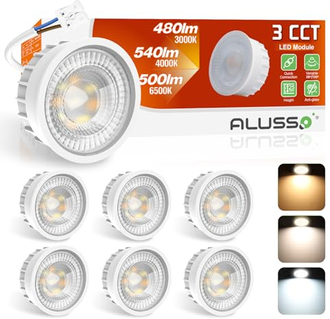 ALUSSO LED Modul Ultra Flach ø50x25mm für Einbaustrahler, 6W 540lm 230V, Warmweiß Naturalweiß Kaltweiß Dimmbar, Ersetzt GU10 MR16 Leuchtmittel, IP44 Wasserdicht, 6er