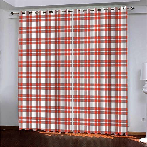 Vorhang Blickdicht Gardinen Mit Ösen - 2 Stücke 183 (B) X 214 (H) cm Verdunklungsvorhänge 3D Rot Kariert Muster Thermovorhang Für Schlafzimmer Wohnzimmer Weihnachtsgardinen