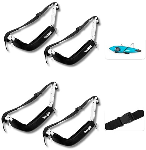 Yes4All Kayak Storage Hooks, 400 LB Heavy-Duty Foam Padded Surfboard Wall Mount Rack, 4 Adjustable Levels Set of 4 SUP Paddle Board Rack for Canoe, Bike, Kayak Storage Hook Indoor & Outdoor Hangers