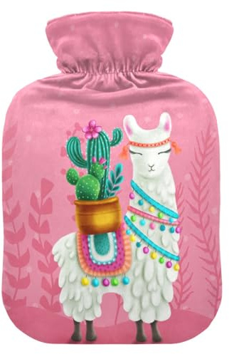 ISAOA Wärmflasche, Alpaka Lama, Kaktus, Rosa, M