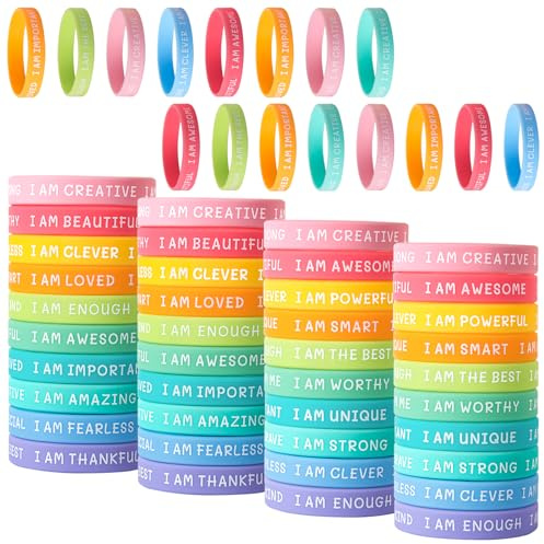CYCLUSIVE 60 Pieces Students Inspirational Wristbands Rubber Bracelets Fun Motivational Wristbands for Kids Students Back to School Gifts