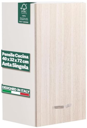 Shally Dogan Pensile da Cucina a Parete, Armadio Sospeso in Legno con Anta Singola 1 Ripiano e 2 Scomparti, Armadietto da Muro Spazioso e Resistente, Dimensioni 40 x 32 x 72H cm (Olmo)