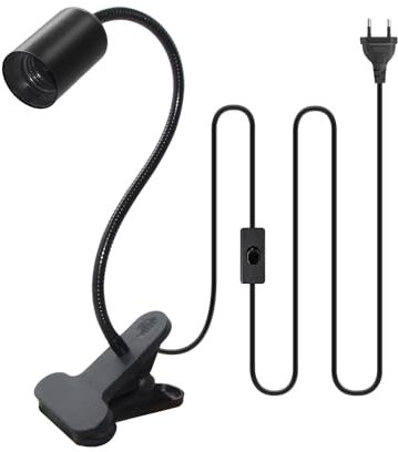 Lampada a morsetto E27 con spina e cavo da 240 cm, regolabile a 360°, lunghezza 35 cm, portalampada con clip, lampada a morsetto con interruttore, lampada a morsetto con spina, lampada da letto per