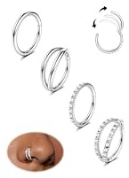 4PCS 18G Nasenpiercing Ring Ohrringe Chirurgenstahl Tragus Septum Piercing | CZ Clicker Ring Segmentring Conch Lippe Knorpel Doppelt Nasenring Hoop 8mm 10mm für Damen Herren Silber Gold