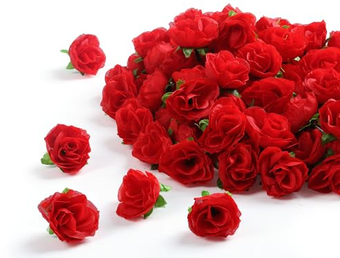 SITUMEIZI 100 Pcs 1.3 inches Mini Red Rose Head Fake Red Roses Artificial Flowers for Home DIY Flower Wall Mother's Day Party Birthday Decor