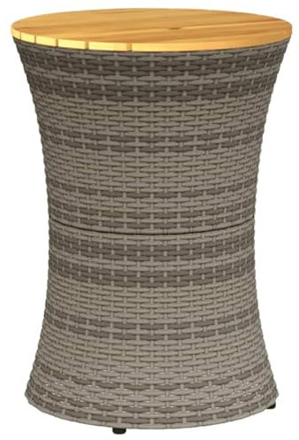 Kangmusi Garten-Beistelltisch Trommelform Grau Poly Rattan & Massivholz,368297