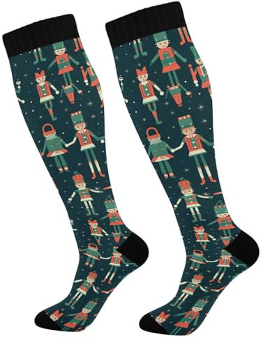 Waassud Lot de 2 paires de chaussettes de compression pour homme et femme Motif Casse-noisette 20-30 mmHg, multicolore, S/L