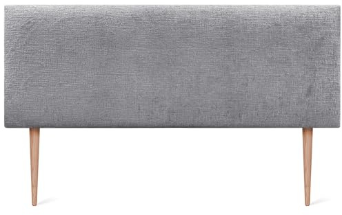 DHOME Kopfteil in Premium-Qualität aus ökologischer Wolle glatt mit Beinen gepolstert Bettkopfteil gepolstertes Schlafzimmer Winter Luxury (Hellgrau, 145 cm)