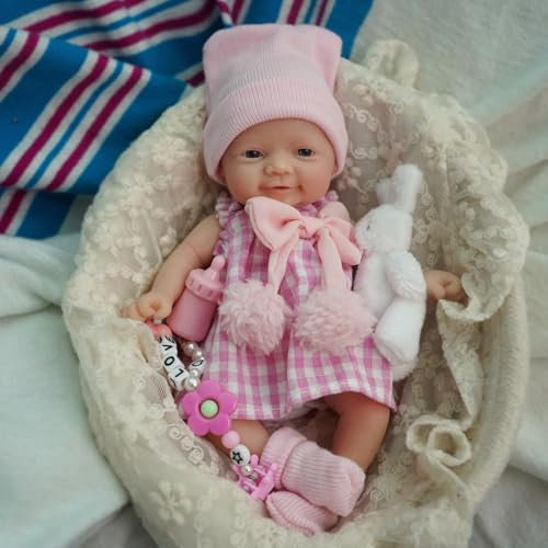 MYREBABY 7 Inch Reborn Baby Doll ， Silicone Doll Girl Liz, Mini Realistic Newborn Baby Dolls Silicone Full Body with Feeding Accessories & Gift Box
